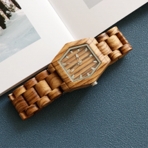 Zebrawood Herrenuhr, sechseckiges Zifferblatt, Quarz-Armbanduhr aus Holz, minimalistische Herren-Holzuhr, umweltfreundliches Holzgeschenk für Männer