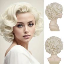 Short Platinum Blonde Curly Wig Synthetic Elegant Hairstyle 1920s Wig for Women Halloween Drag Queen Wigs Monroe Costume Cosplay