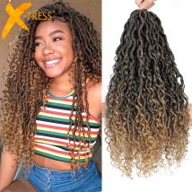 Trecce sintetiche all'uncinetto disordinate dea Locs estensione dei capelli Ombre Brown River Faux Locs intrecciare i capelli per le donne nere X-TRESS