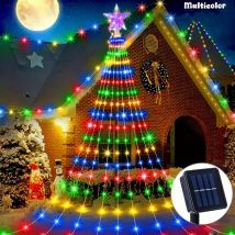 1 Stück 198 LED-Stern-Wasserfall-Weihnachtsbeleuchtung, solarbetriebene Feenlampe mit 8 Beleuchtungsmodi, geeignet für Heim- und Außendekoration