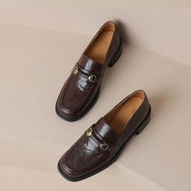AIYUQI Faulenzer Frauen Karree 2024 Neue Echtes Leder Damen Schuhe Slip-on Vintage Schnalle Klassische Frühling Schuhe Frauen