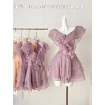 Sommer Frauen Französisch Vintage Mini Chiffon Kleid Coquette Gyaru Kleid Design Tiered Rüschen Einteiliges Shoujo Mädchen Süße Party