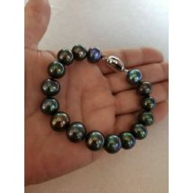 AAAA LUSTER 10–11 mm authentisches natürliches Tahiti-Perlenarmband in Schwarz, 7,5–8 Zoll, 925S