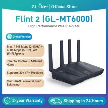 GL.iNet Flint 2 (GL-MT6000) router domestico e da ufficio, tecnologia Wi-Fi 6 a 8 flussi, OpenWrt, porte Ethernet 2,5G, controllo parentale