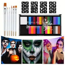 26-Farben-Körperbemalungsset mit Pinseln und Aufklebern, wasserlösliche UV-leuchtende Gesichts- und Körperbemalungskunst für Bühnenauftritte, Make-up
