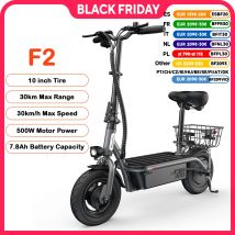 F2 10 pollici Scooter elettrico 500W 30 KM/H 7.8Ah Scooter folk per adulti 30 KM Max Range Scooter con sedile e cestino