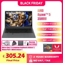 Laptop Ninkear A15 Air 2025, ekran 15,6 cala FHD IPS, procesor AMD Ryzen ™   5 3500U 16GB DDR4 3200 MHz + 512GB NVME SSD 180 °   Otwieranie i zamykanie WiFi 5 BT 4.2 0.3s Odblokowywanie odciskiem