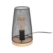 Luce decorativa da tavolo scavata in ferro nero, luce decorativa con testa della lampada E27 con telaio in legno (senza sorgente luminosa)