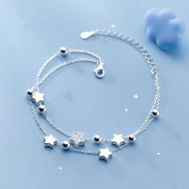 VENTFILLE 925 znaczek kolor srebrny bransoletka w kształcie gwiazdy moda koreańska pięcioramienne gwiazdy kryształowa podwójna bransoletka Dropshipping hurtownia