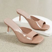 Hohe Damen-Sandalen 2025, dünner Absatz, Sommer-Outdoor-Hausschuhe, Damen-Hausschuhe in Übergröße 42, Schwarz, Weiß, quadratische Zehen-Hausschuhe