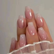 24 Teil/satz Mittellange Ballett Künstliche Nägel Teenager Rosa Farbverlauf Glitter Falsche Nägel Künstliche voll Abnehmbare Drücken auf Nail art spitze