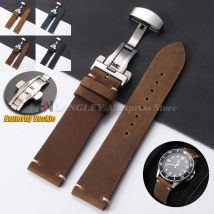 Cinturino per orologio vintage in pelle di vacchetta 18mm 20mm 21mm 22mm 24mm per Samsung Watch 7/6/5 Bracciale marrone con fibbia a farfalla per Omega per Seiko