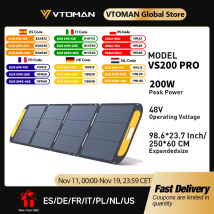 VTOMAN VS200 PRO Kit pannello solare da 200 W Generatore solare a celle solari ricaricabili portatili da esterno completo di 48 V per la casa