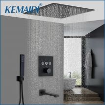 KEMAIDI Thermostatischer Duscharmatur, verdeckte Installation, Badezimmer-Duscharmatur-Set mit Regen, großer Duschkopf, Duschsystem, Schwarz