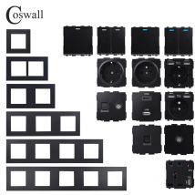 COSWALL E20 Serie Schwarz PC Panel Wand Schalter EU Französisch Buchse HDMI-kompatibel USB Ladegerät Weibliche TV RJ45 Module DIY