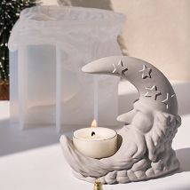 Creative Moon Candle Holder Silicone Mold DIY Handmade 3D Santa Claus Design Aroma Tea Wax Stand Plaster Concrete Mold Home Deco