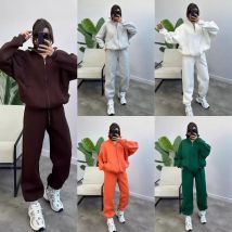 Frauen Fleece Anzug Lose Langarm Sweatshirt und Hohe Taille Hose 2 Stück Set Weibliche 2024 Winter Mode Warme Trainingsanzug