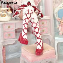 Solide Hohl Herz Sandalen Schmale Band Band Spitze Up Plattform Chunky Heels Lolita Schuhe frauen Sommer Süße Reizende Schuhe 2025