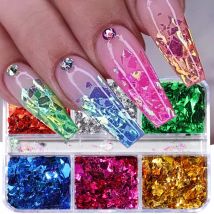 6 Gitter Meerjungfrau schillernden Nail Art Glitter Pailletten, holo graphische Flocken pulver Paille tte Gold Silber holo graphische Glimmer pulver