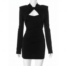 Women Sexy Night Club Evening Party Short Dress Long Sleeve Elegant Fashion Low Cut Out Black Mini Wrap Dress Winter 2024