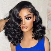 250 % Dichte, lockere Körperwelle, kurzer Bob, brasilianisches Echthaar, 13 x 4 HD-Spitze-Front-Perücke für schwarze Frauen, leimlose Frontalverschluss-Perücken