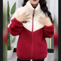 Frauen jacke farbig verdickt Lamm Fleece Langarm mittellangen Mantel warme Dec klack geste ppte Top Herbst Winter Über rüstung