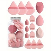 Set di spugne per trucco da 15 pezzi con barattolo di immagazzinaggio, soffio di polvere mini soffio di polvere mini soffio triangolare con cuscino d'aria per dito