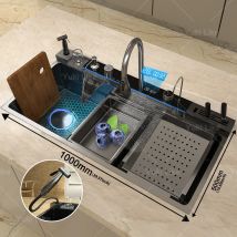 Lavello da cucina a cascata in acciaio inossidabile Set di rubinetti con display digitale a fessura singola extra large Lavabo per tazze 100 * 50 cm