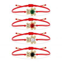 AAA Cubic Zirconia Stone Sweet Cute Little Bear Charm Red String Handmade Adjustable Bracelet Women Kid Nice Animal CZ Jewelry
