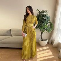 Pleated Irregular Lantern 2 Piece Set Skirt + Long Swing Dress Set Spring 2026 Solid Long Sleeved Lace Up Design Two Piece Set