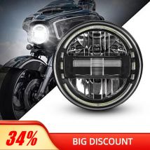 Faro principale da 7 pollici nero/cromato per Harley Davidson Sportster Softail Dyna Fat Boy DRL 7 ''fari ausiliari per moto