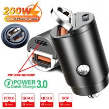 Mini 200W PD QC Pull Ring Caricabatteria da auto a ricarica rapida USB C Adattatore per caricabatteria da auto per iPhone 13 12 Xiaomi Samsung Huawei