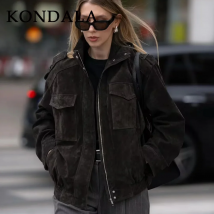 KONDALA 2025, Herbst-Winter, Streetwear, Wildleder, Damenjacken, modisch, Weihnachten, Halloween, schick, mit Reißverschluss, Epaulet, gespleißt, Damenmäntel