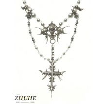 ZHUHE Quaste Kreuz Halskette Cyberpunk Stil für Frauen Männer Schmuck Zubehör Party Geschenke