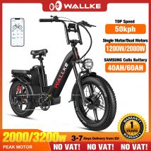 W Wallke-Bicicleta Eléctrica H7, bici con Motor Dual de 1200W/2000W, 40Ah/60Ah, con neumático ancho de 20x4 pulgadas y Control por aplicación