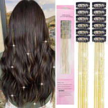 12 Stück, 20 Zoll synthetische glänzende Haarspangen-Haarverlängerungen, geeignet für Musikfestival, Party, Weihnachten, Haarschmuck