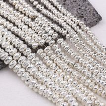 3 Strang Silber Farbe Natürliche Vulkangestein Flache Runde Spacer Lose Perlen Für DIY Schmuck Machen Armband Halskette 6/8/10mm
