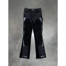 Jeans skinny da uomo punk High Street con bordo grezzo con dettaglio micro tromba Y2K Pantaloni da motociclista rock elasticizzati a vita bassa fino al pavimento 2025