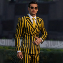 Chic Two-Tone Striped Men Suits Double Breasted Stylish Outfits Fashion Casual Business Wedding Party Tailored Male Suit 2 Piece