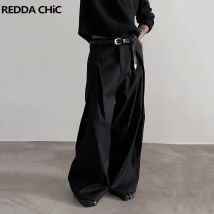 REDDACHiC Pantaloni a gamba larga a pieghe sul davanti da uomo Cleanfit Pantaloni eleganti a vita bassa neri solidi Abbigliamento casual da lavoro d'ufficio unisex
