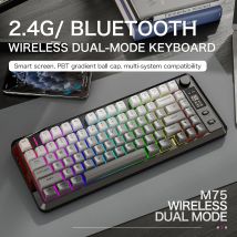 Tastiera wireless FREEWOLF M75, doppia modalità Bluetooth, cappuccio sfumatico PBT, con schermo di visualizzazione, tastiera da gioco