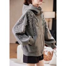 Mode Blumen Stickerei Pailletten Mit Kapuze Sweatshirt Jacke Herbst Floral Doppel-reißverschluss Strickjacke Langarm Hoodies Mantel Straße