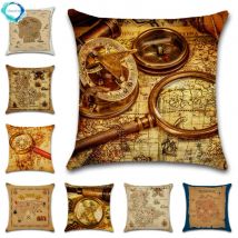 Pirate Treasure Map Magnifier Print Decorative Cushion Cover Polyester Throw Pillow Cover Bedside Cushion Pillowcase 45X45CM