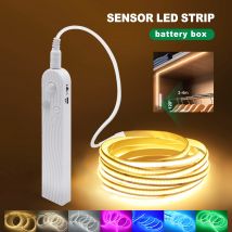 Taśma LED COB 8MM 5V z czujnikiem ruchu, zasilana bateryjnie, 320 LED/M, indukcyjna lampka nocna LED, barwa ciepła biała, czerwona, lodowo niebieska, zielona, żółta.