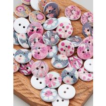 50pcs Flower Printing Richly Colorful Mix Round Wood Buttons Sewing Scrapbooking Clothing Crafts Handwork Accessories 15mm