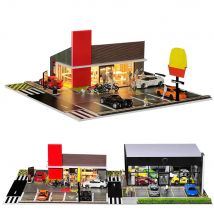 G FANS 1:64 Car Garage Models Shop Parking Building Led Diorama Building Scene Model with Lights Car Garage Diorama Scene Model