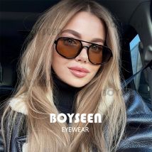 BOYSEEN Women's Brown Sunglasses UV400 Polygonal Retro Eyewear Driving sunglasses