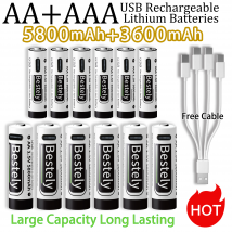 Neuer 1,5 V AA 5800 mAh + AAA 3600 mAh wiederaufladbarer Lithium-Ionen-Akku, langlebige Li-Ionen-Akkus, 2000 Zyklen mit kostenlosem USB-C-Kabel