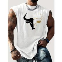 Canotta estiva da uomo per il tempo libero, sport, fitness, modello toro allentato stampato, comoda e traspirante, girocollo, senza maniche