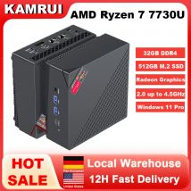 Mini PC para Juegos KAMRUI, AMD Ryzen 7 7730U, 32 GB DDR4, 512 GB SSD, hasta 4.5 GHz, Canal Dual, Win11pro, WiFi6, BT5.2, Pantalla 4K